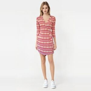 Julie Brown‎ Multi-color Pink Orange and White Wrap Dress